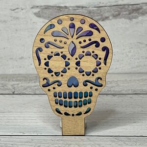 Day of the Dead Skull Night Light Plug In Wood Laser Cut